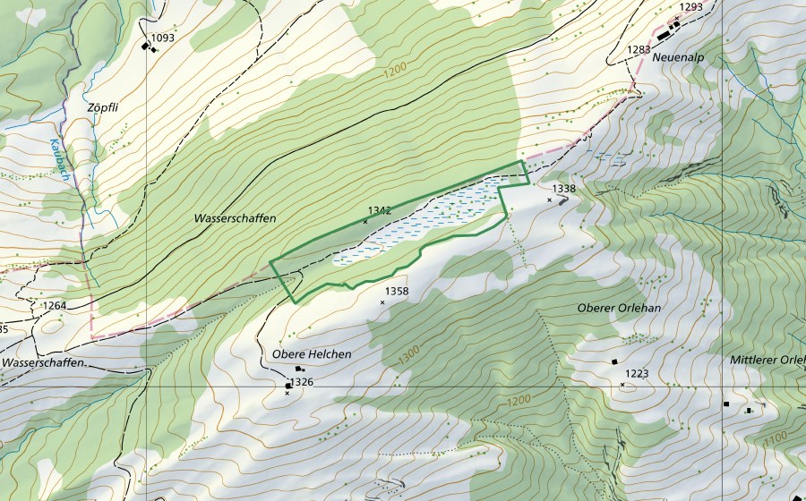 Carta nazionale swisstopo con il perimetro protetto di Herren / Helchen (Riserva naturale)