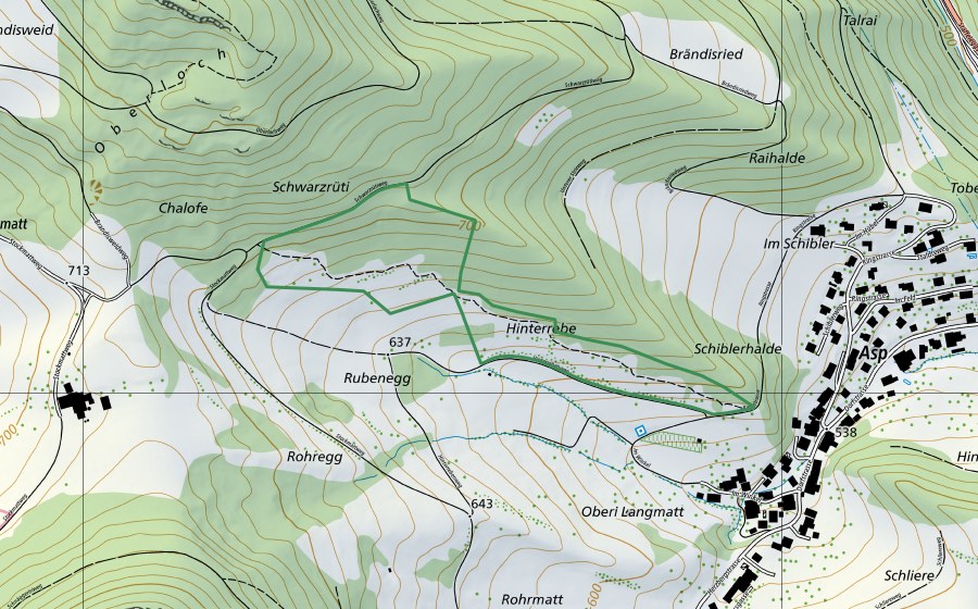 Carte nationale swisstopo avec le périmètre protégé de Hinterrebe (Réserve naturelle)