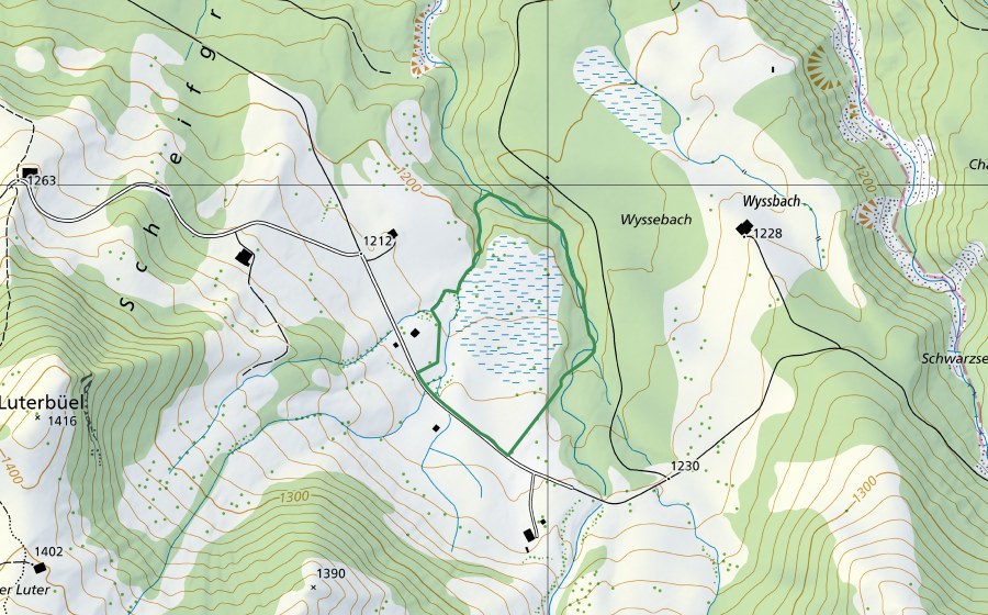 Carta nazionale swisstopo con il perimetro protetto di Hochmoor Wyssebach (Riserva naturale)