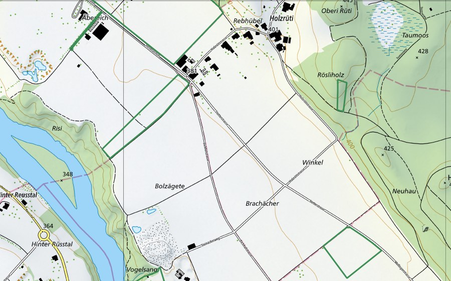 Landeskarte swisstopo mit dem Schutzperimeter von Hof Aebereich (Naturschutzgebiet)