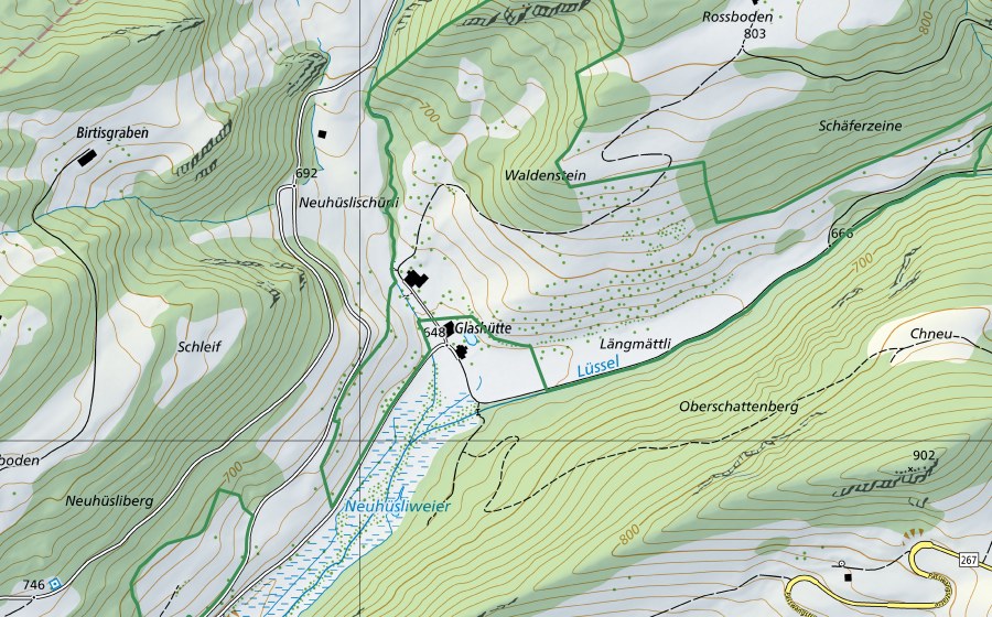 Carta nazionale swisstopo con il perimetro protetto di Hof Waldenstein (Riserva naturale)