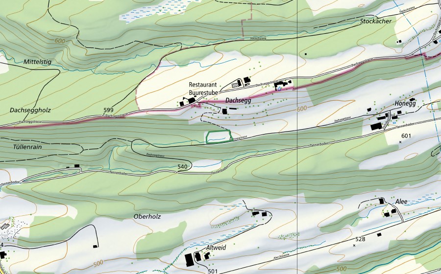 Carte nationale swisstopo avec le périmètre protégé de Honegg (Réserve naturelle)