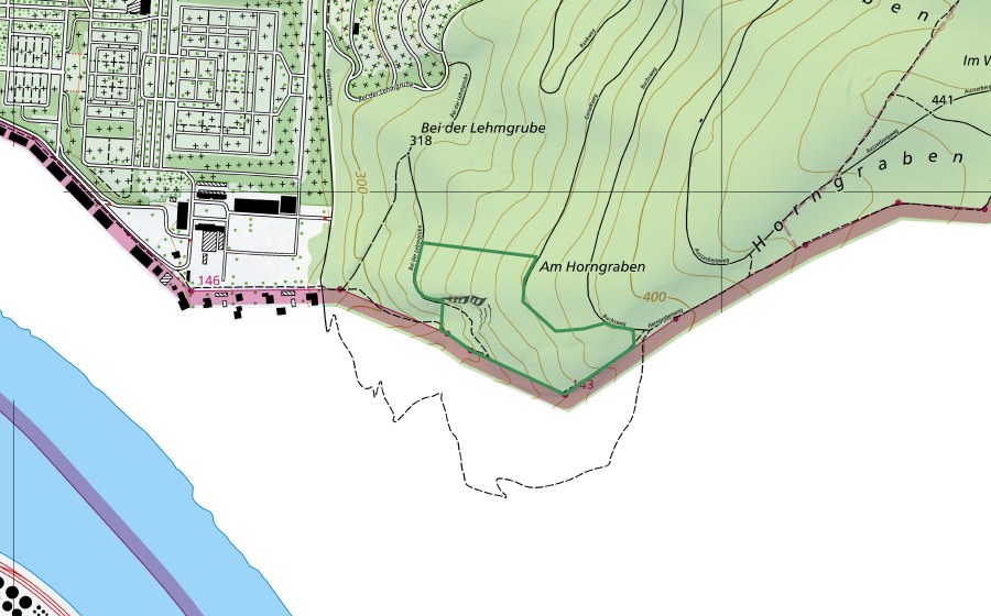 Landeskarte swisstopo mit dem Schutzperimeter von Horngraben (Naturschutzgebiet)