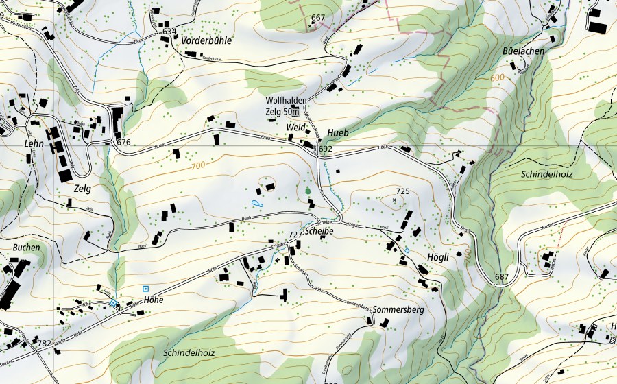 Landeskarte swisstopo mit dem Schutzperimeter von Hub (Naturschutzgebiet)