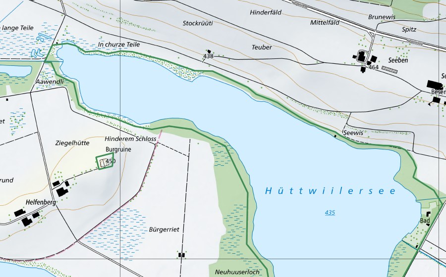 Carta nazionale swisstopo con il perimetro protetto di Hüttwiler- u. Nussbaumersee (Riserva naturale)