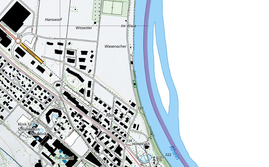 swisstopo national map showing the protected perimeter of Im Wase (Nature reserve)
