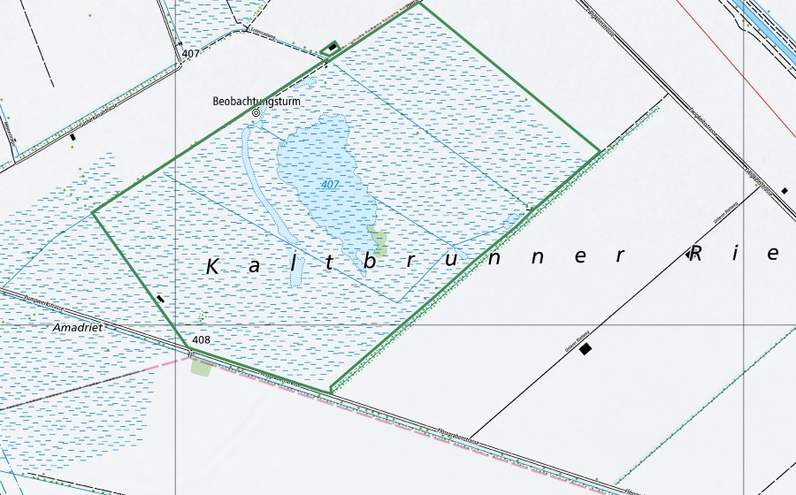 Landeskarte swisstopo mit dem Schutzperimeter von Kaltbrunner Riet (Naturschutzgebiet)