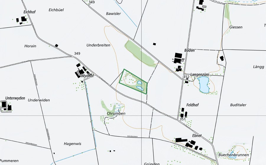Carte nationale swisstopo avec le périmètre protégé de Kiesgrube Ebnet (Réserve naturelle)