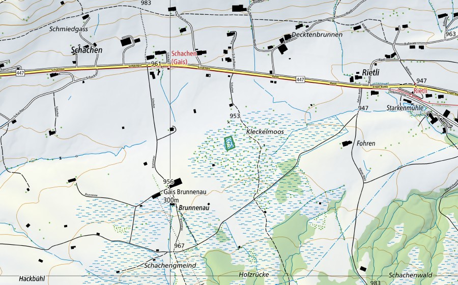 Landeskarte swisstopo mit dem Schutzperimeter von Kleckelmoos (Naturschutzgebiet)