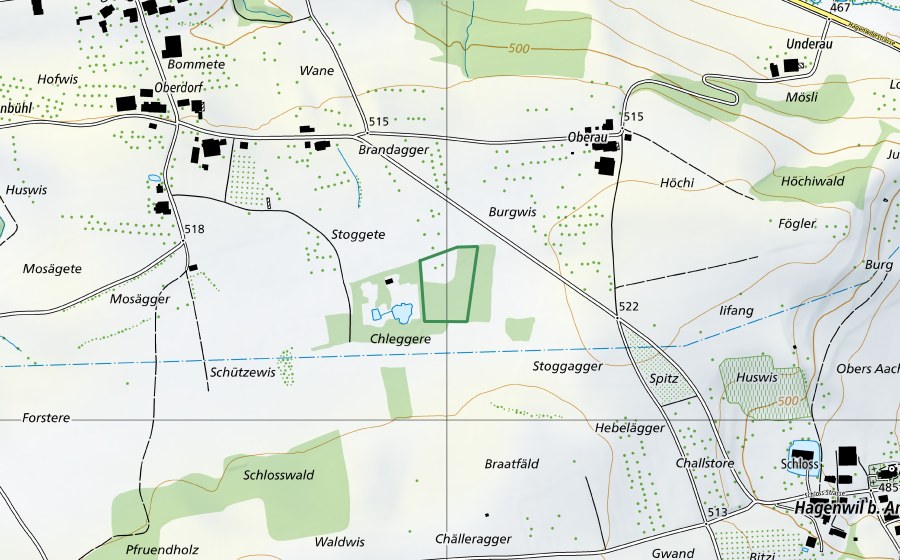 swisstopo national map showing the protected perimeter of Klegelmoos (Nature reserve)