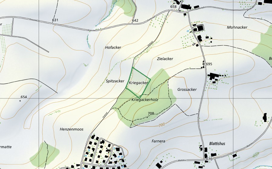 Carta nazionale swisstopo con il perimetro protetto di Kriegackerholz (Riserva naturale)