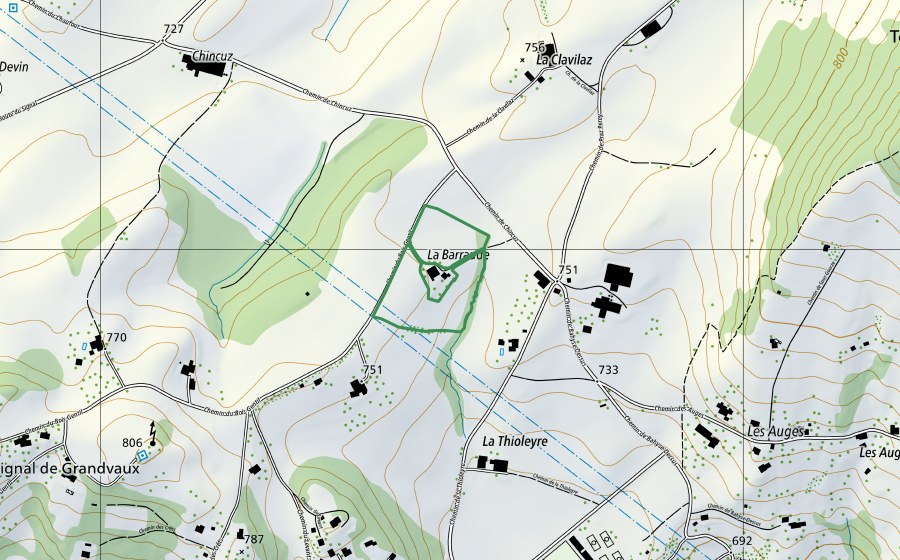 swisstopo national map showing the protected perimeter of La Barraude (Nature reserve)