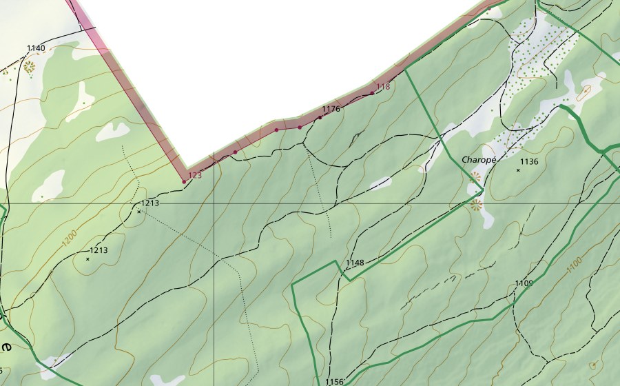swisstopo national map showing the protected perimeter of La Cornée Maison-Blanche (Nature reserve)
