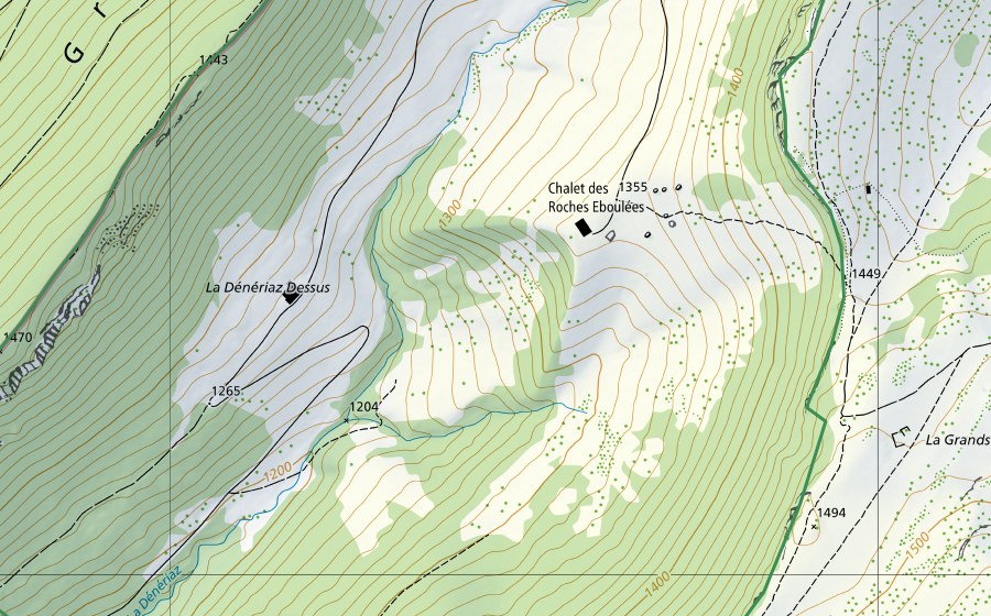Carte nationale swisstopo avec le périmètre protégé de La Dénériaz (Réserve naturelle)