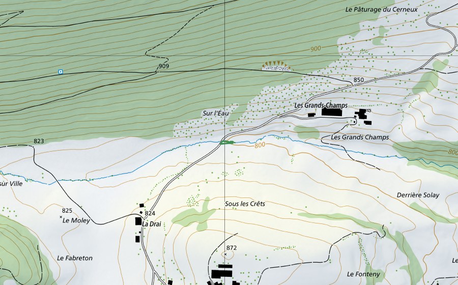 Landeskarte swisstopo mit dem Schutzperimeter von La Drai (Naturschutzgebiet)