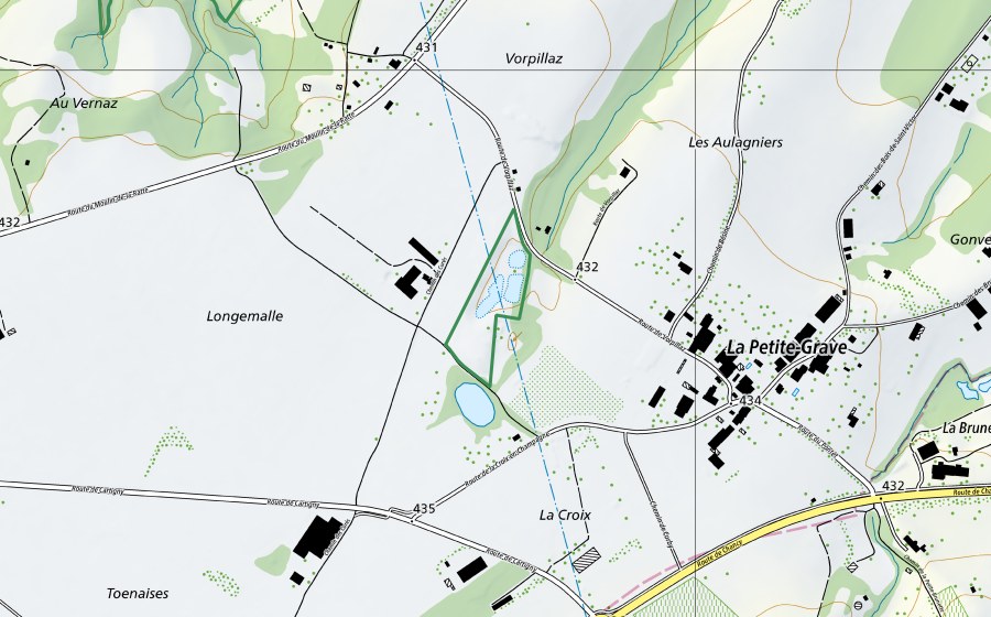 swisstopo national map showing the protected perimeter of La Petite-Grave (Nature reserve)