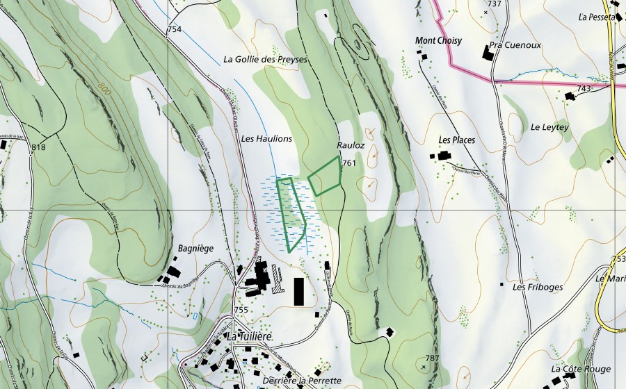 Landeskarte swisstopo mit dem Schutzperimeter von La Tuilière (Naturschutzgebiet)