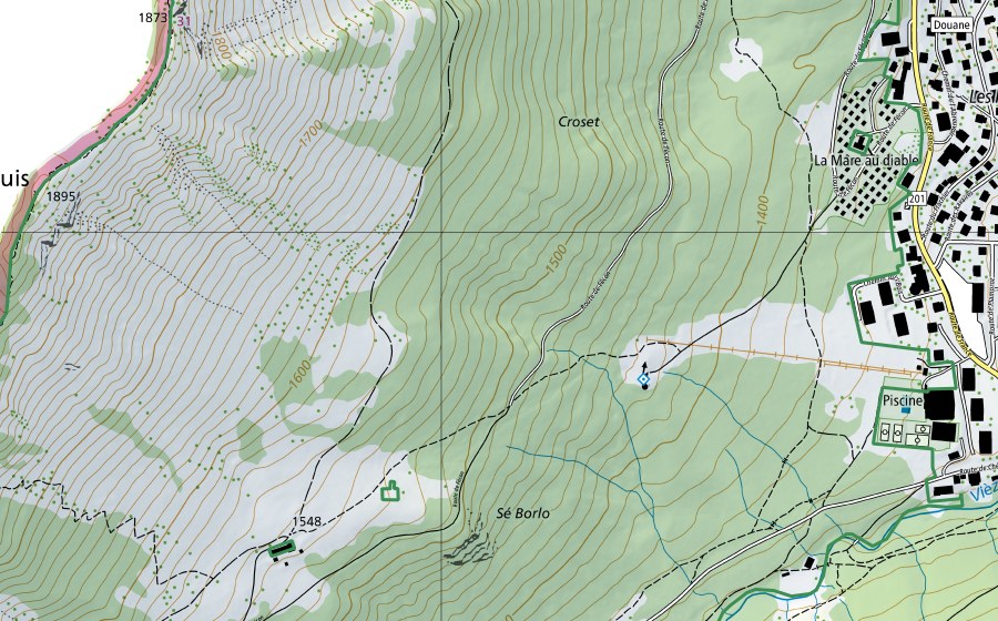 swisstopo national map showing the protected perimeter of Lac de Morgins (Nature reserve)