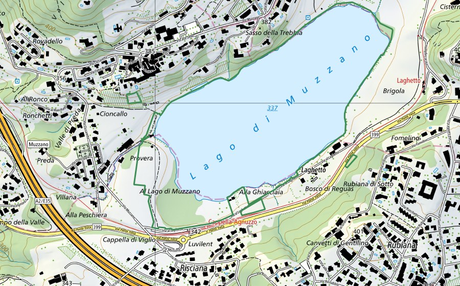 Carta nazionale swisstopo con il perimetro protetto di Lago di Muzzano (Riserva naturale)
