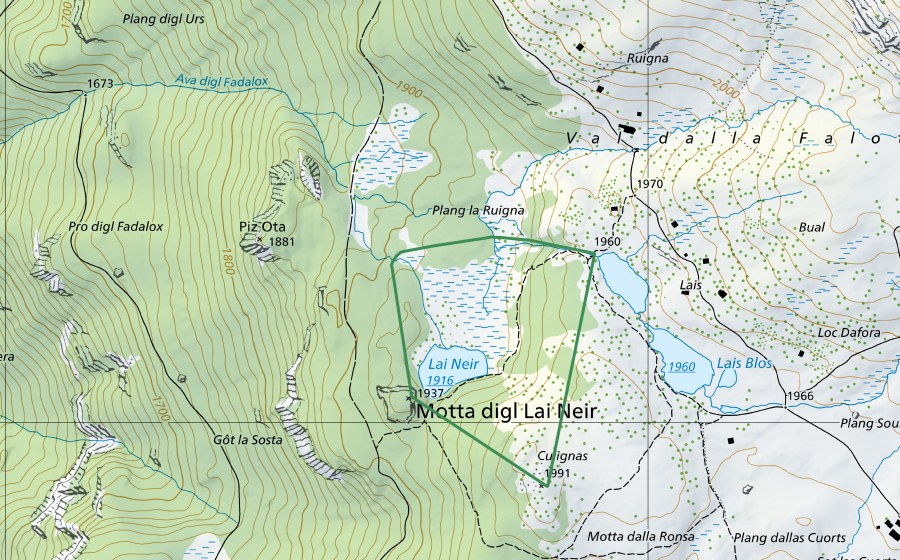 Landeskarte swisstopo mit dem Schutzperimeter von Lai Neir, Alp Flix (Naturschutzgebiet)