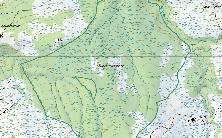 Carte nationale swisstopo avec le périmètre protégé de Laubersmadghack (Réserve naturelle)