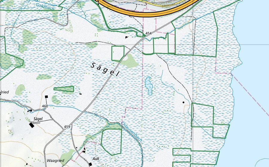 Landeskarte swisstopo mit dem Schutzperimeter von Lauerzersee (Naturschutzgebiet)