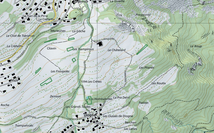 swisstopo national map showing the protected perimeter of Le Châtelard (Nature reserve)