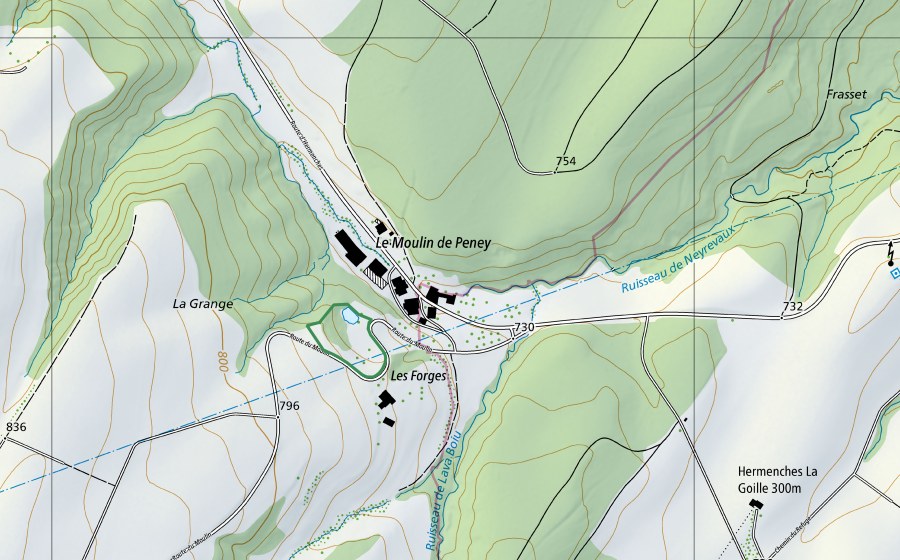 Carte nationale swisstopo avec le périmètre protégé de Le Moulin (Réserve naturelle)