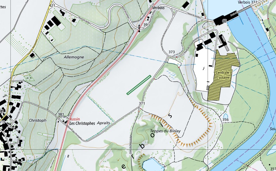 swisstopo national map showing the protected perimeter of Les Apraits (Nature reserve)