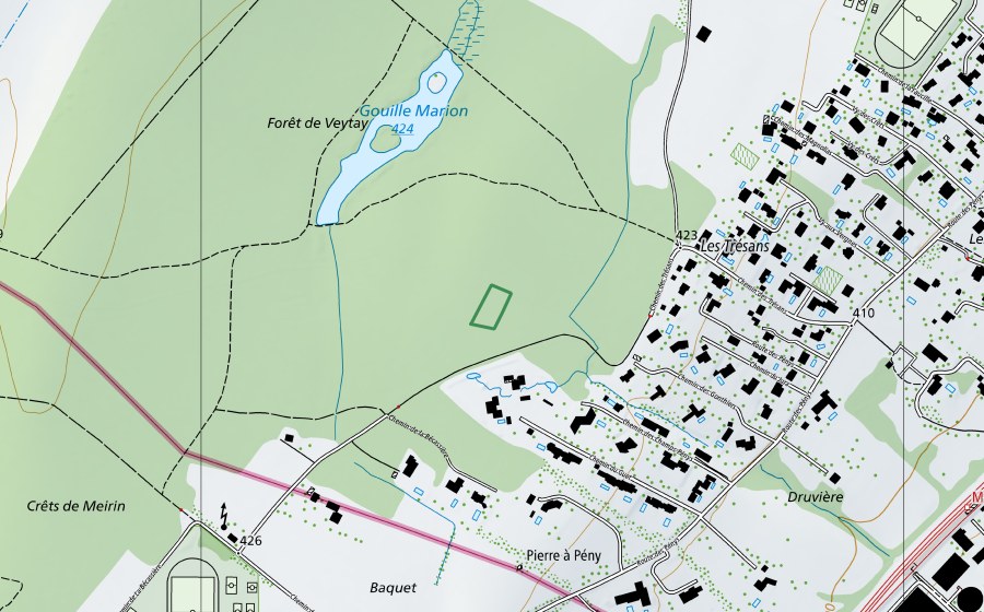 Carte nationale swisstopo avec le périmètre protégé de Les Bois Pény (Réserve naturelle)