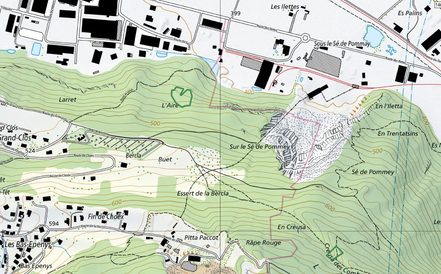 Landeskarte swisstopo mit dem Schutzperimeter von Les Combes (Naturschutzgebiet)