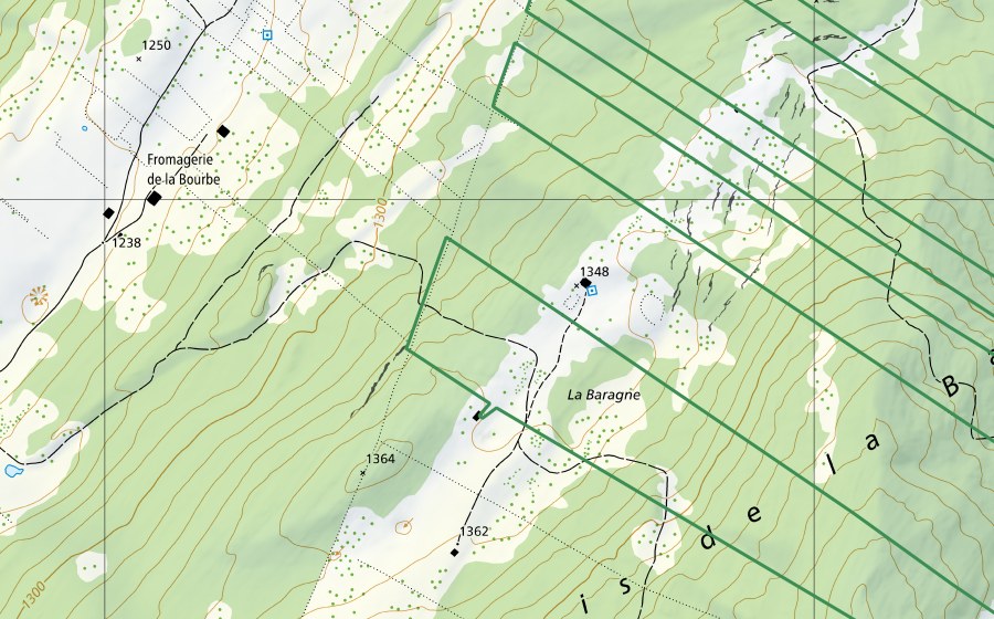 Carte nationale swisstopo avec le périmètre protégé de Les Loges (Réserve naturelle)