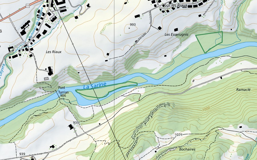 Landeskarte swisstopo mit dem Schutzperimeter von Les Ouges (Naturschutzgebiet)