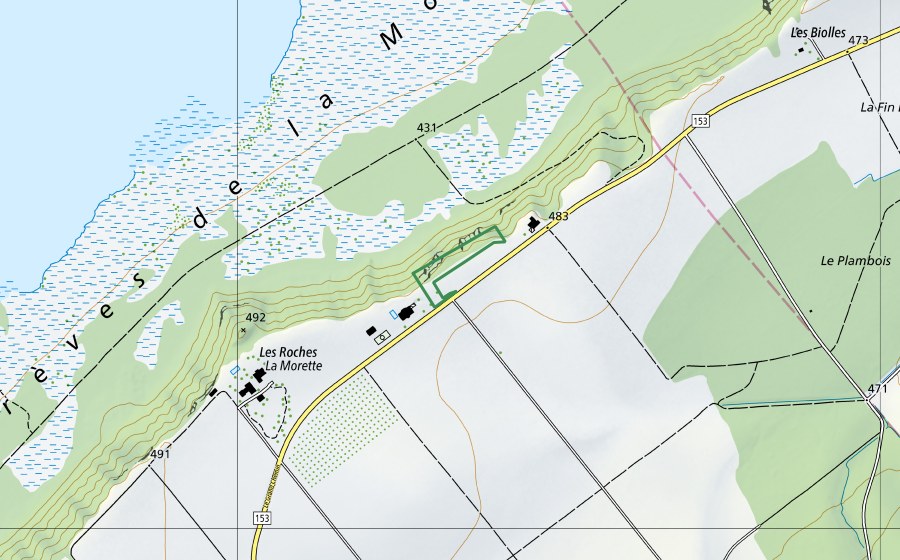swisstopo national map showing the protected perimeter of Les Roches Fendues (Nature reserve)