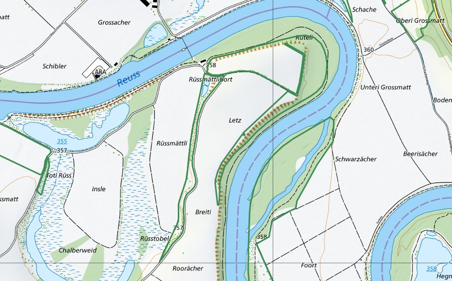 Landeskarte swisstopo mit dem Schutzperimeter von Letzi (Naturschutzgebiet)