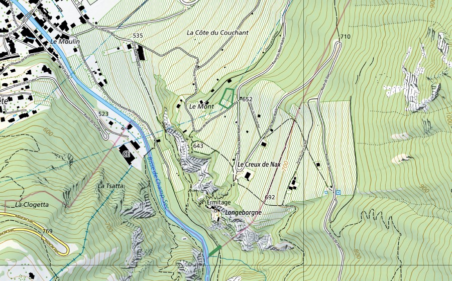 Carte nationale swisstopo avec le périmètre protégé de Longeborgne (Réserve naturelle)