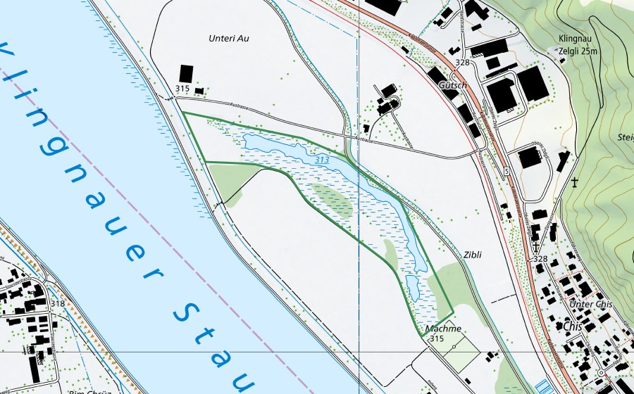 swisstopo national map showing the protected perimeter of Machme (Nature reserve)