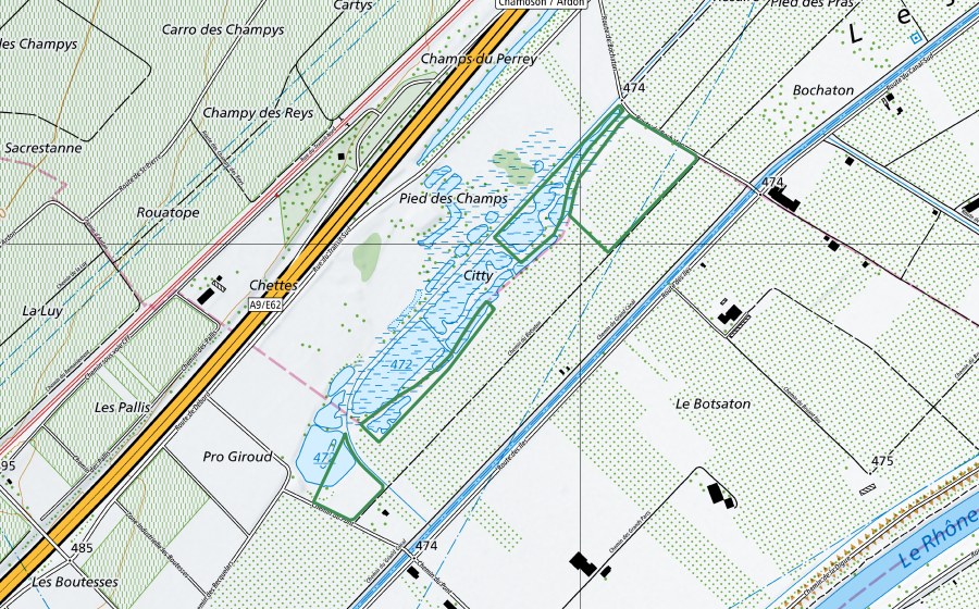 Carta nazionale swisstopo con il perimetro protetto di Marais d'Ardon et de Chamoson (Riserva naturale)