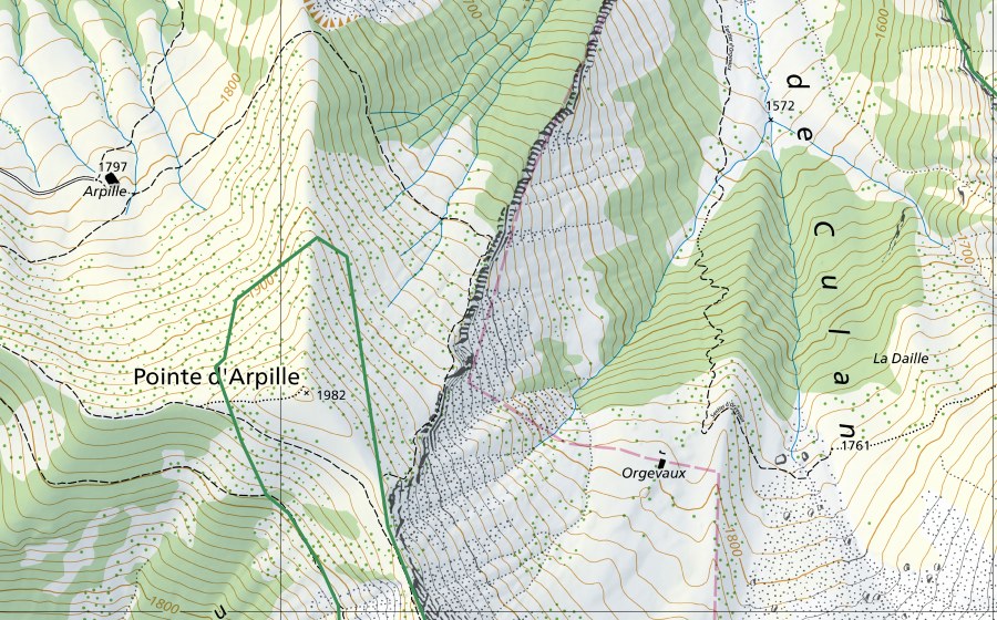 Landeskarte swisstopo mit dem Schutzperimeter von Massif des Diablerets (Naturschutzgebiet)