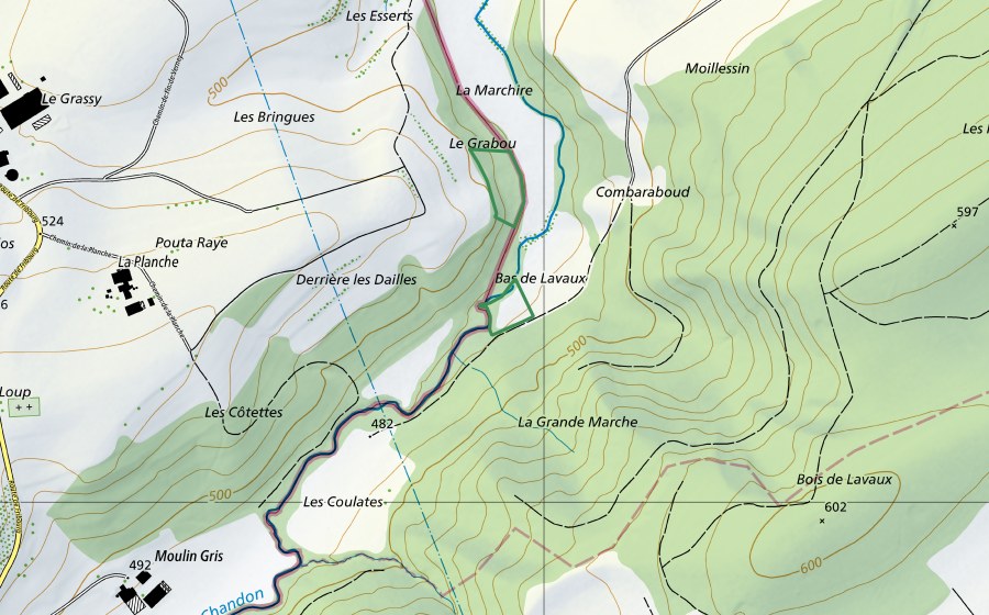 Carte nationale swisstopo avec le périmètre protégé de Moillesin (Réserve naturelle)