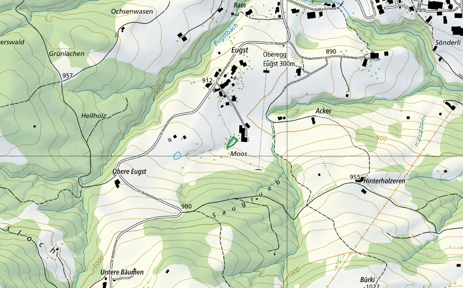 Carte nationale swisstopo avec le périmètre protégé de Moos (Réserve naturelle)