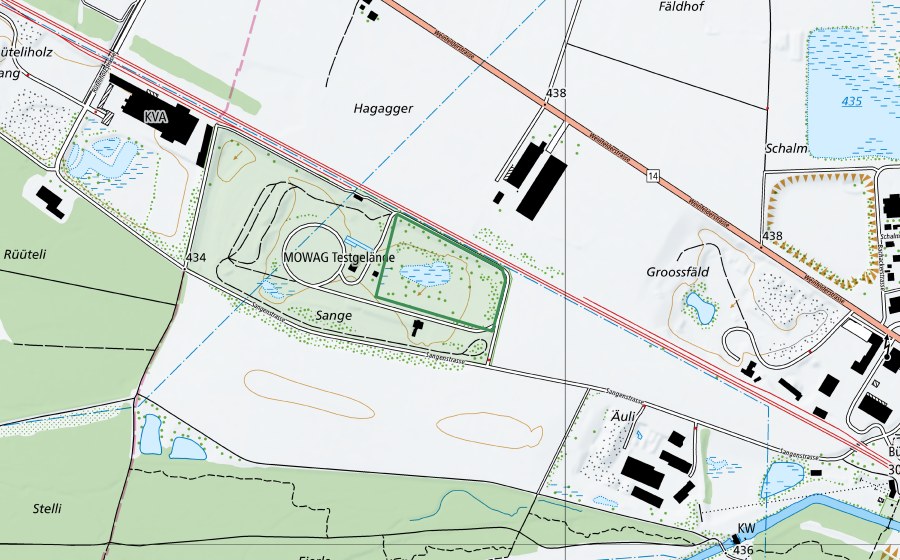 Carte nationale swisstopo avec le périmètre protégé de Mowag-Grube (Réserve naturelle)