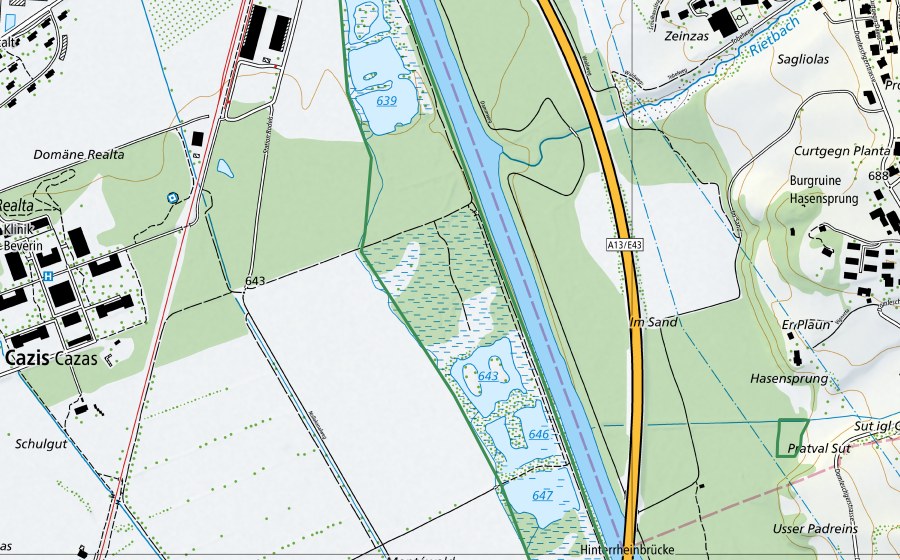 Carte nationale swisstopo avec le périmètre protégé de Munté (Réserve naturelle)