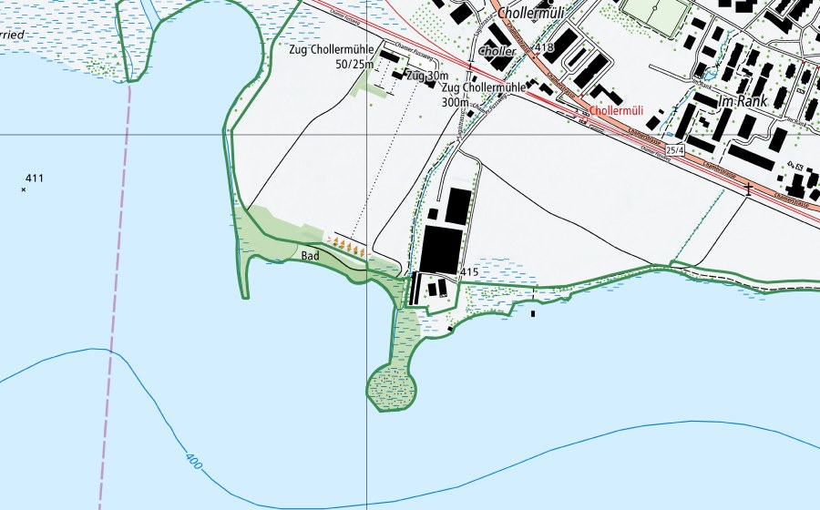 Carte nationale swisstopo avec le périmètre protégé de Nordufer Zugersee (Réserve naturelle)