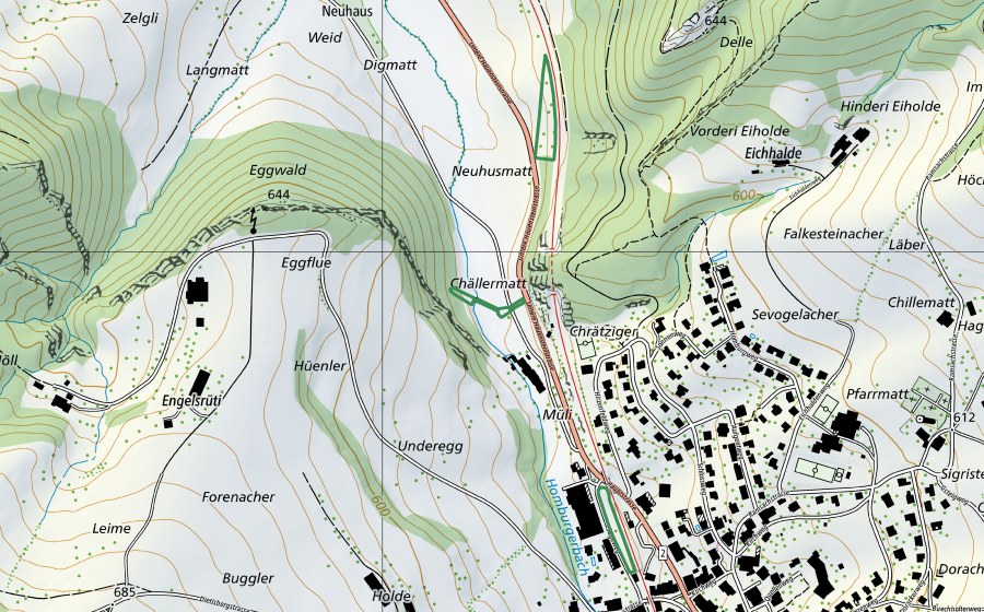 Carta nazionale swisstopo con il perimetro protetto di Panzersperre Chellermatt (Riserva naturale)