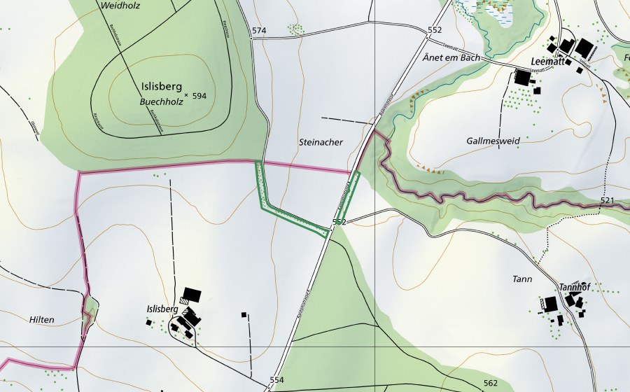 swisstopo national map showing the protected perimeter of Panzersperre Islisberg (Nature reserve)