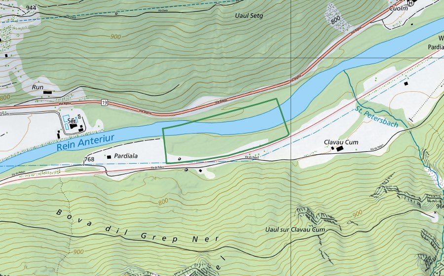 Landeskarte swisstopo mit dem Schutzperimeter von Pardiala (Naturschutzgebiet)