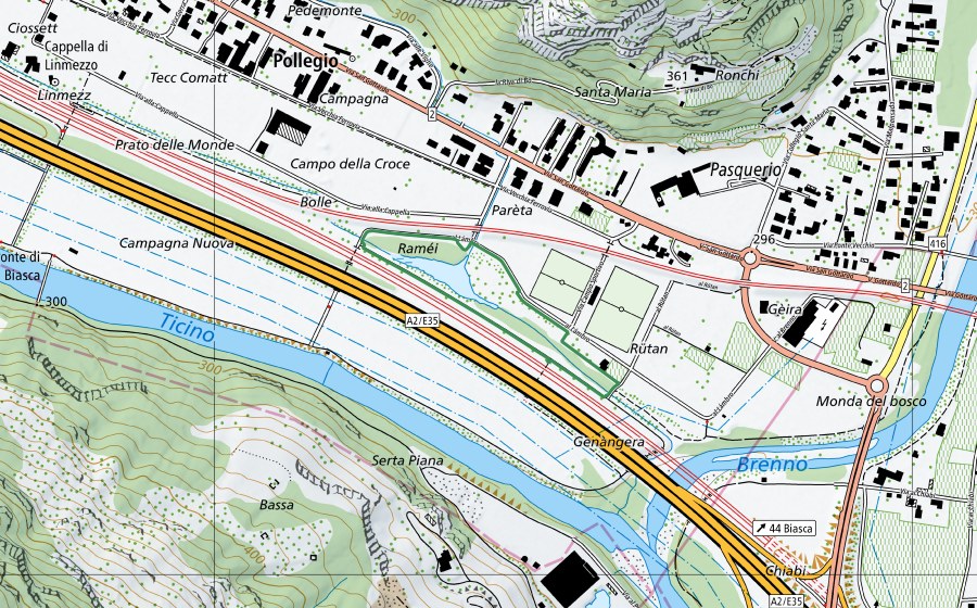 Carte nationale swisstopo avec le périmètre protégé de Pasquerio (Réserve naturelle)