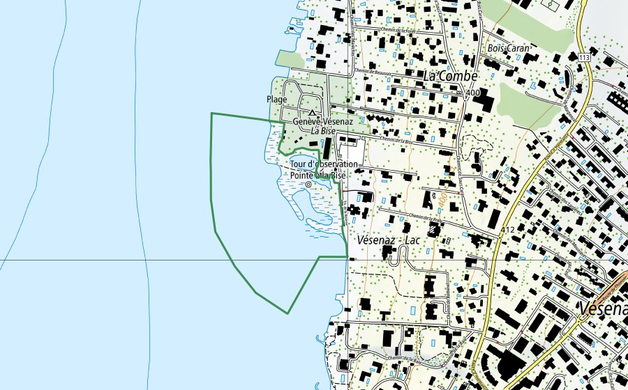 Landeskarte swisstopo mit dem Schutzperimeter von Pointe-à-la-Bise (Naturschutzgebiet)