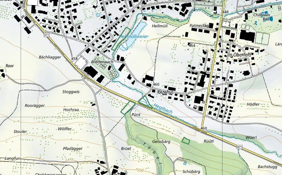 swisstopo national map showing the protected perimeter of Räuchlisberg-Hegibach (Nature reserve)